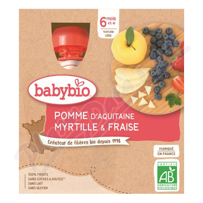 BABYBIO Pyré jablko borůvky jahody 4x90g