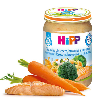 HiPP MENU Těstoviny s losos. brok. a smet. 250g