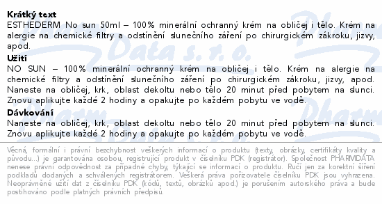 INSTITUT ESTHEDERM NO SUN Ochranný krém (na obličej) s obsahem 100 % minerálních filtrů SPF 50+ 50 ml