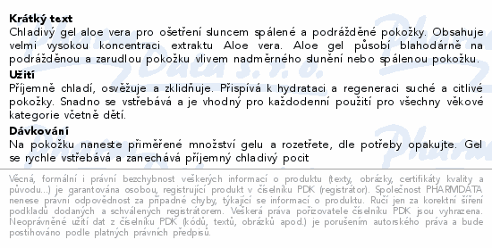 Aloe Vera 97% chladivý gel po opalování 500ml