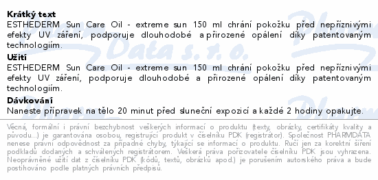 INSTITUT ESTHEDERM ADAPTASUN Opalovací olej na tělo a vlasy pro silné slunce 150 ml