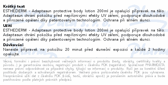 INSTITUT ESTHEDERM ADAPTASUN Tělové mléko na opalování pro mírné slunce 200 ml