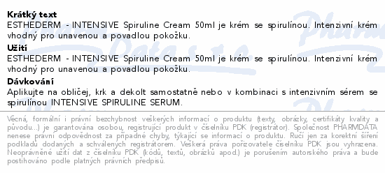 INSTITUT ESTHEDERM INTENSIVE SPIRULINA Krém proti únavě pleti 50 ml