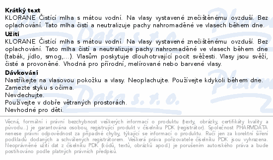 Klorane Máta vodní osvěžující mlha pro vlasy vystavené znečištěnému ovzduší 100 ml