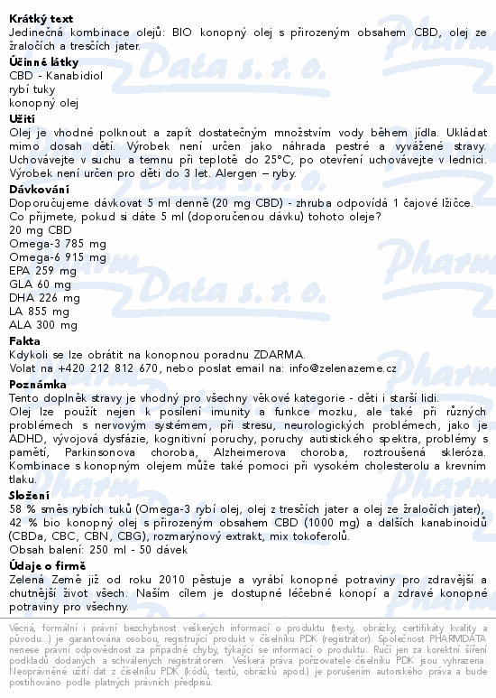 Zelená Země Konopný olej v rybím tuku s CBD 250ml