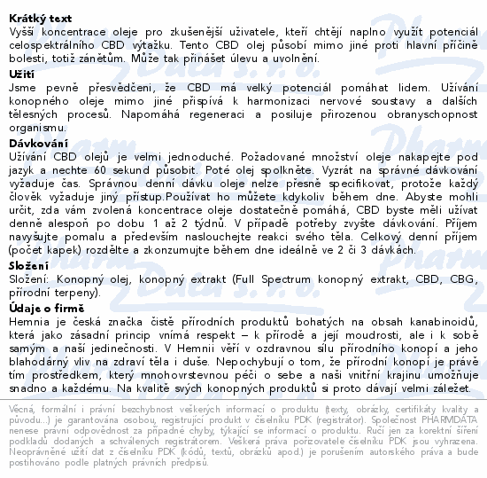 Hemnia CBD Konopný olej 20% 2000mg 10ml