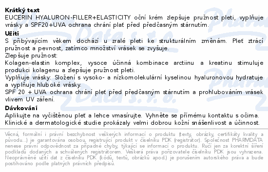 EUCERIN HYALURON-FIL+ELAST.oční kr.SPF20 15ml