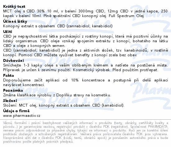CBD 30% Full Spectrum MCT olej 3000mg 10ml