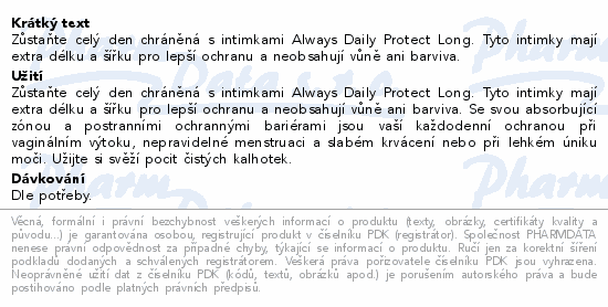 Always Daily Protect Long intimky bez vůně L 48ks