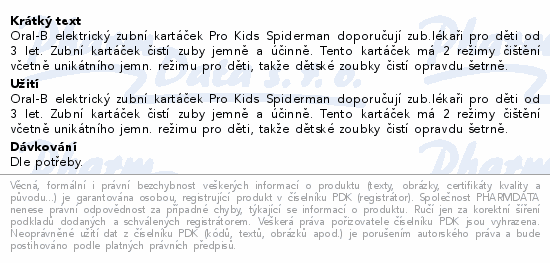 Oral-B Spiderman Pro Kids 3+ elektrický kartáček