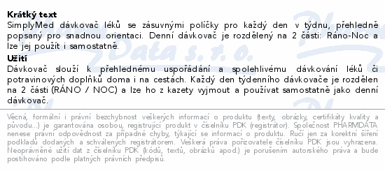 SimplyMed Dávkovač léků týdenní YHL015 -Pill diary