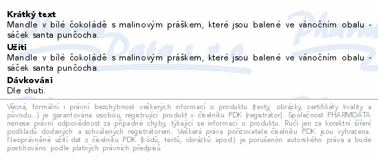 POEX Mandle v bílé čoko.s malinovým práškem 200g