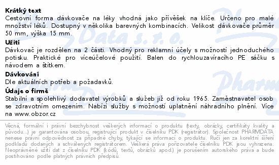 Dávkovač léků OBZOR typ 05 kapesní bílá/žlutá