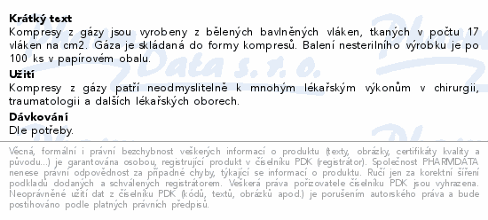 KOMPRES gáza nesterilní 8vr.17n.5x5cm 100ks