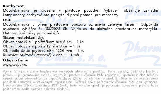 Motolékárnička - dle vyhlášky 341/2014 Sb.